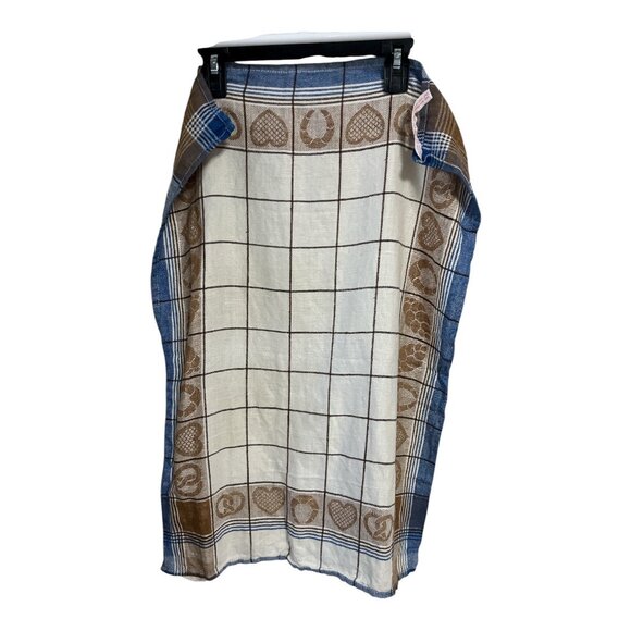 Set of 3 Vintage European Linen Blend Tea Towels – Blue, Brown & Green Check wit - Picture 2 of 6